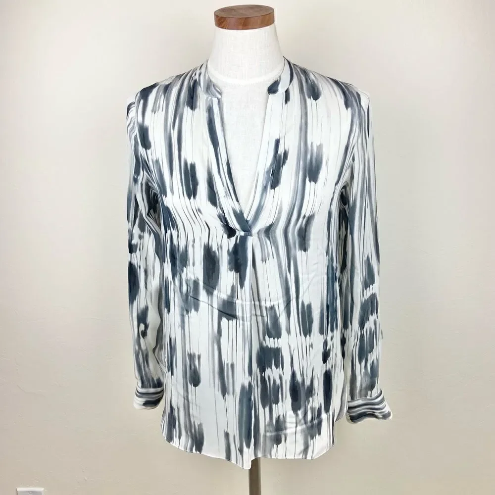 Vince Black Brush Silk V-Neck Blouse